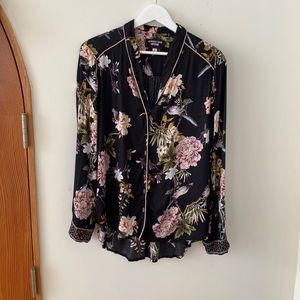 Johnny Was Black Floral PJ Style Blouse